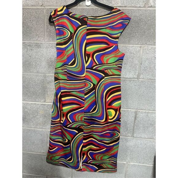 Peach Velvet New York Abstract Print Sleeveless Sheath Dress Size 12 Office - Picture 3 of 4